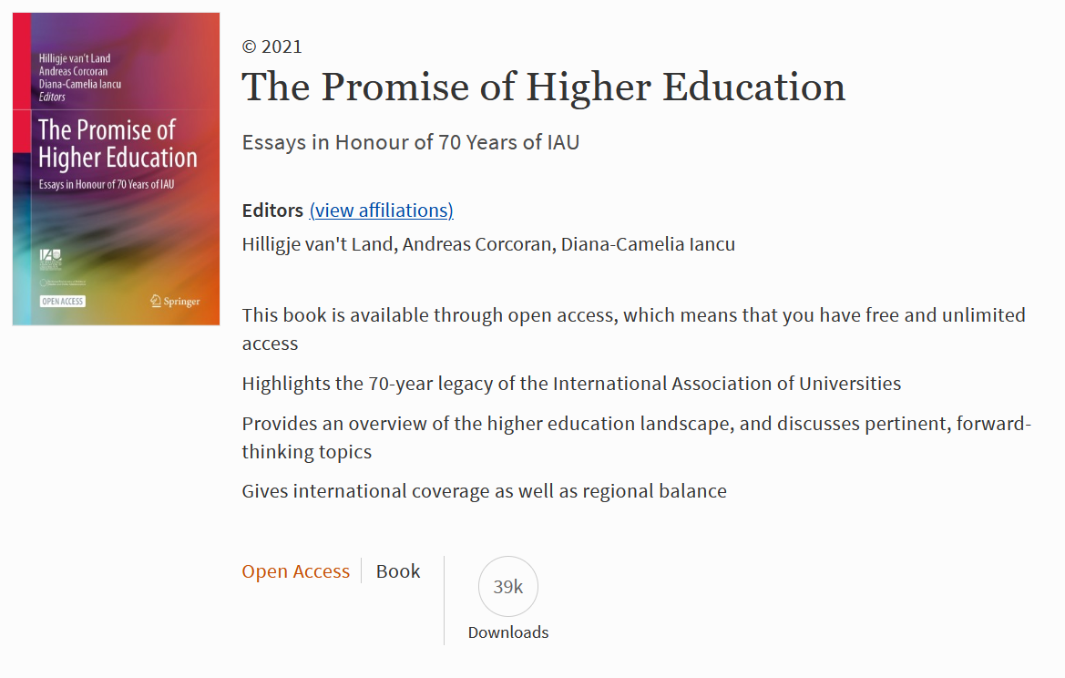 The Promise of Higher Education : Essays in Honour of 70 Years of IAU